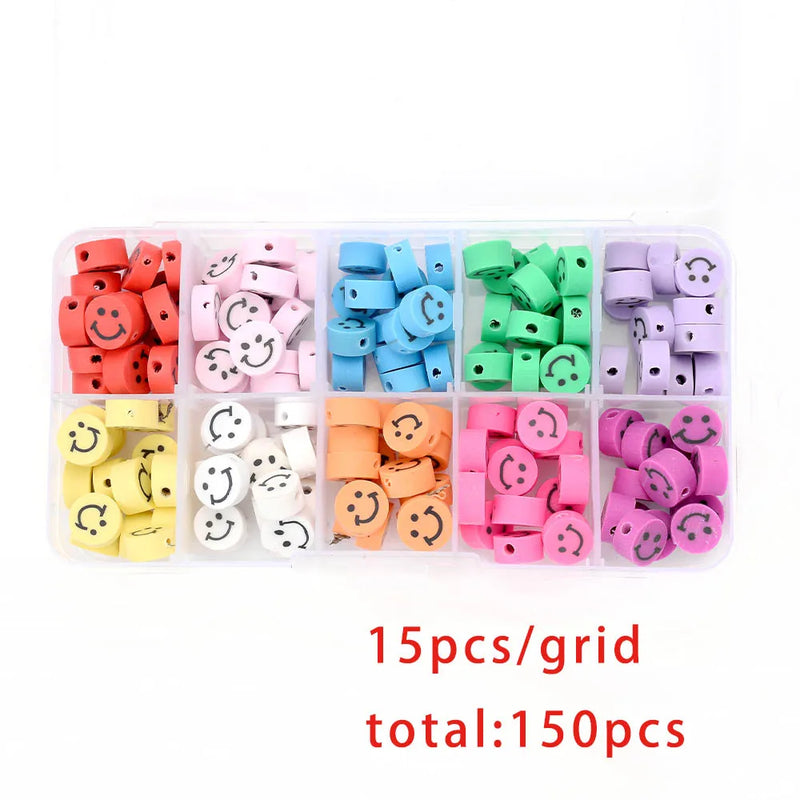 150pcs Multicolor Smiley Clay Beads Spacer Kit DIY Craft Necklace Hairpin
