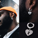 Iced Out Hip Hop CZ Heart Charm Hoop Earring