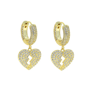 Iced Out Hip Hop CZ Heart Charm Hoop Earring