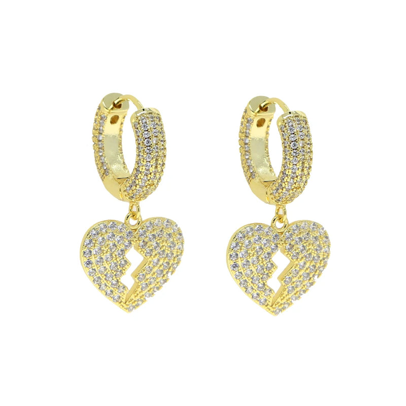 Iced Out Hip Hop CZ Heart Charm Hoop Earring