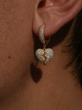 Iced Out Hip Hop CZ Heart Charm Hoop Earring