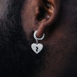 Iced Out Hip Hop CZ Heart Charm Hoop Earring