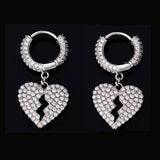 Iced Out Hip Hop CZ Heart Charm Hoop Earring