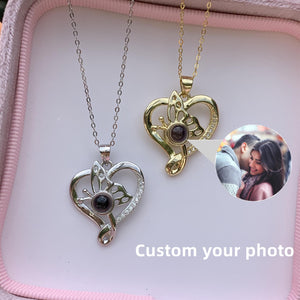 Colorful Butterfly Projection Necklace with Heart Shape Picture Pendant