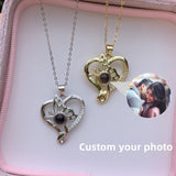 Colorful Butterfly Projection Necklace with Heart Shape Picture Pendant