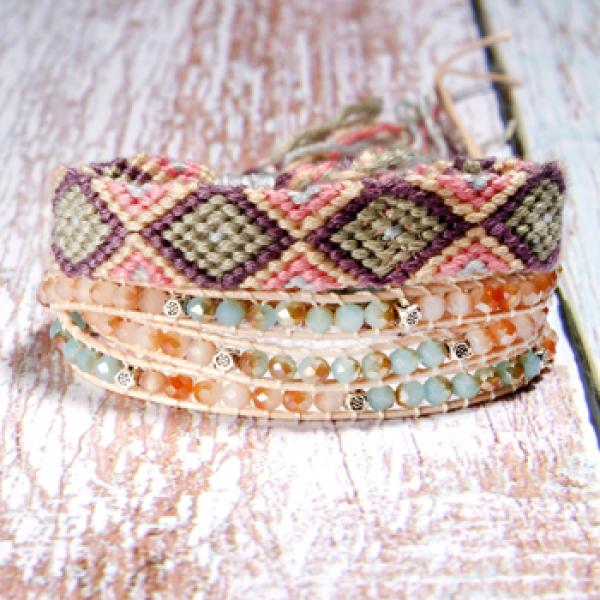 Bohemian Leather Wrap Bracelet Set - 2Pcs Yoga Bead Weave Bracelets for Women