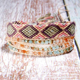 Bohemian Leather Wrap Bracelet Set - 2Pcs Yoga Bead Weave Bracelets for Women