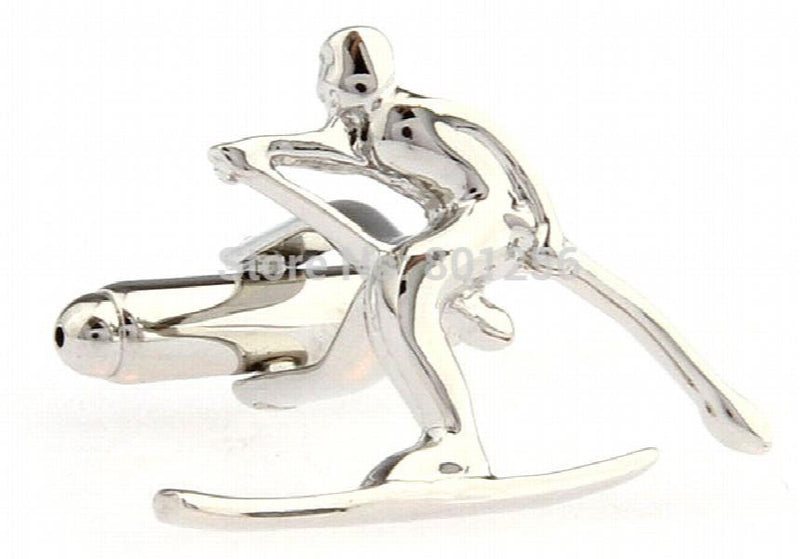 Sport Cuff Links Silver Skiing Copper Material Men Cufflinks