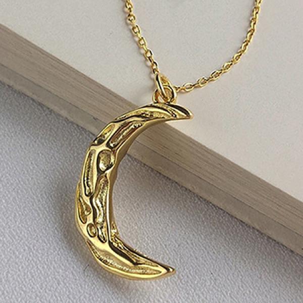 925 Silver Crescent Moon Pendant Necklace Women Jewelry