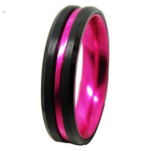 Women Tungsten Wedding Ring Beveled Pink Aluminum Anniversary Gift