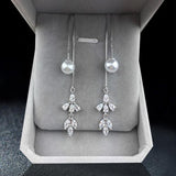 925 Silver Zircon Flower Box Chain Tassel Ear Line Earrings