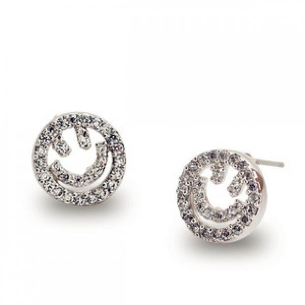 925 Silver Crystal Smiling face Earrings Women Girls Gift Jewelry