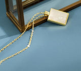 18K Plating Sterling Silver Clam Shell Square Geometric Pendant Necklace