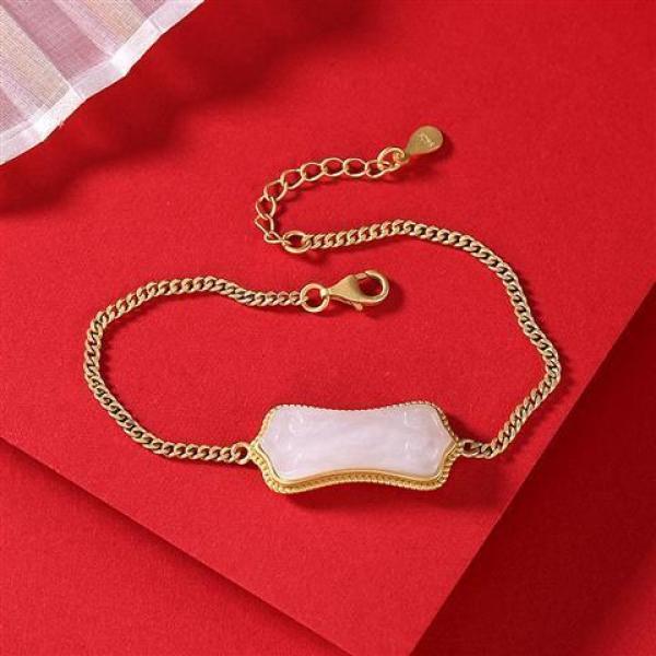 Natural Hetian Jade Ruyi Geometric Bracelet - Chinese Retro Charm