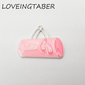 10pcs Full Enamel Pink Ballet Bags Pendant For Kids Necklace Making