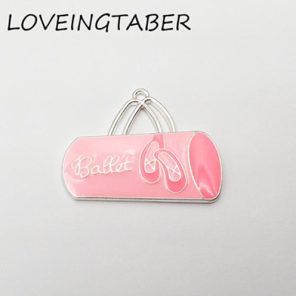 10pcs Full Enamel Pink Ballet Bags Pendant For Kids Necklace Making