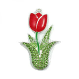 10pcs Tullip Flowers Rhinestone Pendants for Chunky Easter/Summer Necklace