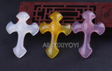 Handwork Natural Green Yellow Agate Jade Cross Lucky Pendant + Rope Necklace