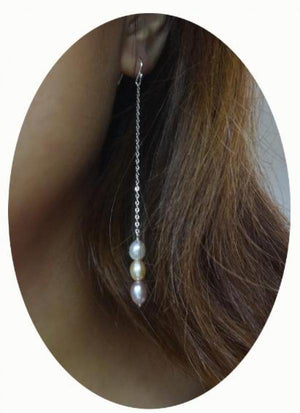 Natural Pink Lavender Multicolor Rice Pearl 5-7mm Long Pearl Earring