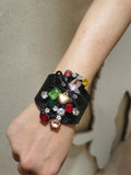European Punk Rhinestone Leather Bracelet Women Cuff Statement Jewelry