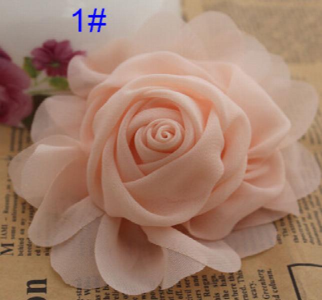 Chiffon Flowers Flat Back Fabric Roses Headwear Clothing, 6 pcs/lot