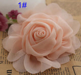 Chiffon Flowers Flat Back Fabric Roses Headwear Clothing, 6 pcs/lot