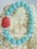 10mm Howlite Bead Red Buddha Head Bracelet with Rhinestones