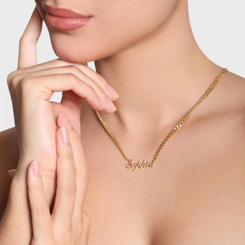 Dainty Cuban Chain Name Necklace - Personalized Cursive Name Jewelry