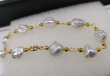 14KGF Baroque Pearl Golden Chain Bracelet 18-19cm