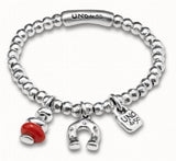 Spain 925 Silver Plated Crystal Lucky Beads Bracelet Horseshoe Holiday Jewelry