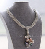 Pink Gray Pearls Choker Necklace Pendant