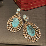 Green Water Drop Earrings Exaggerated Fireworks Flash Zircon S925 Silver Needle