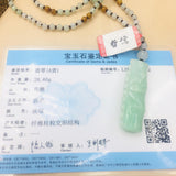 Burmese Emerald Jade Carving Pendant with Tri-Color Bead Necklace