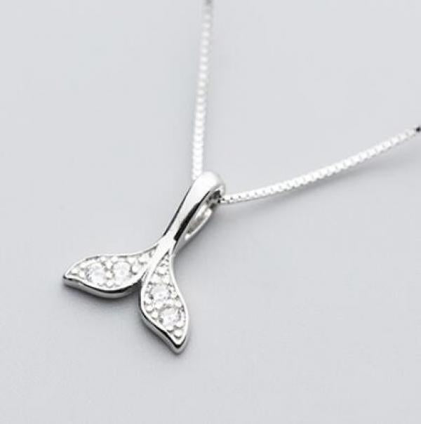 925 Silver Necklace Pendant with Diamonds Mermaid Tail