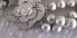 Gray Freshwater Pearl Necklace 3Row Shell Clasp 8-10mm Jewelry