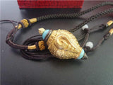 Tibetan Brass Golden Snail Amulet Pendant Prayer Box Gau