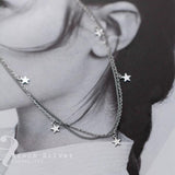 S925 Sterling Silver Star Pendant Double Chain Necklace Women Jewelry
