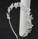 Hand Woven Flower Hairband Silver Leaf Pearl Headbands For Women