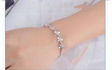 Silver Cherry Blossoms Chain Link Bracelet with CZ Crystal - Mother's Gift
