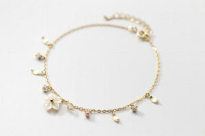 Bohi Real. 925 Silver Shell Flower Pink Crystal Leaf CZ Chain Bracelet