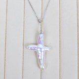 Baroque Pearl Cross Pendant with Sterling Silver Chains