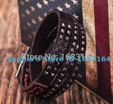 Brown Double Wrap Leather Wristbands Bracelet Cuff Punk Mens