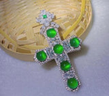 925 Silver Green Jade Cross Pendant with Chalcedony Crystal