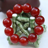 Zheru Jewelry Natural Agate Chalcedony Red Round Bead Bracelet