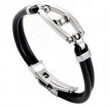 Men Women Bangle Bracelet Stainless Steel Rubber Cuff Couple Bracelet