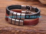 Brown Metal Clasp Leather Mens Wristband Bracelet Cuff