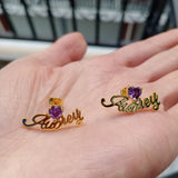Stainless Steel Rhinestone Earrings with Colored Birthstones