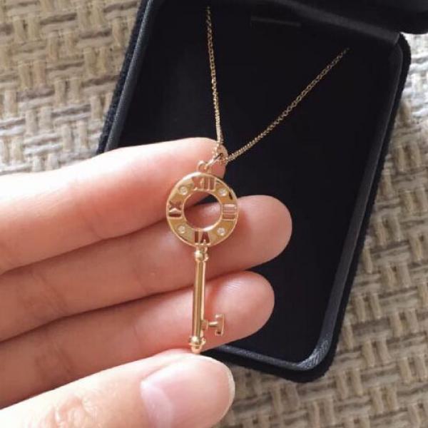 Vintage 925 Silver Rose Key Pendant Necklace for Women