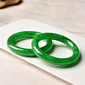 Natural Round Bar Green Burmese Jade 54-64mm Bracelet Princess Jewelry