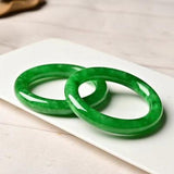 Natural Round Bar Green Burmese Jade 54-64mm Bracelet Princess Jewelry